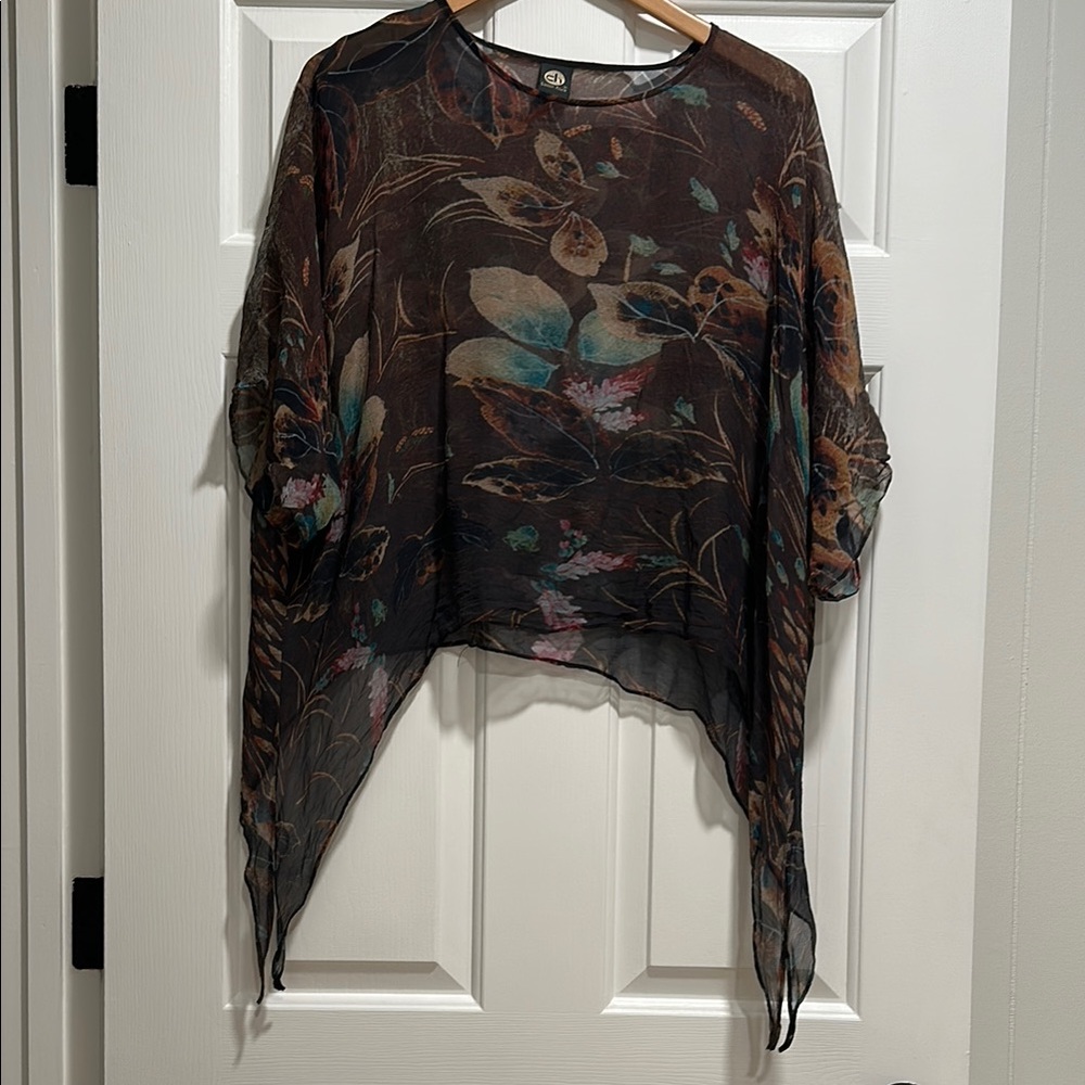 Cocoon House - 100% Silk Top with Long Points -Asymmetrical Dolman Sleeve Blouse